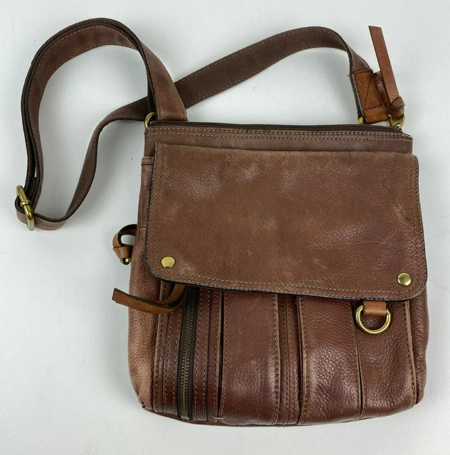 FOSSIL Morgan Traveler Distressed BROWN Pebbled Leather CROSSBODY Purse ZB4798