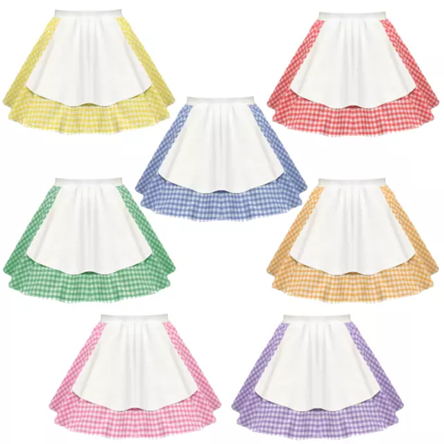 Ladies OKTOBERFEST Peasant GIRL DIRNDL Gingham Apron Skirt  MAID Skirt Costume