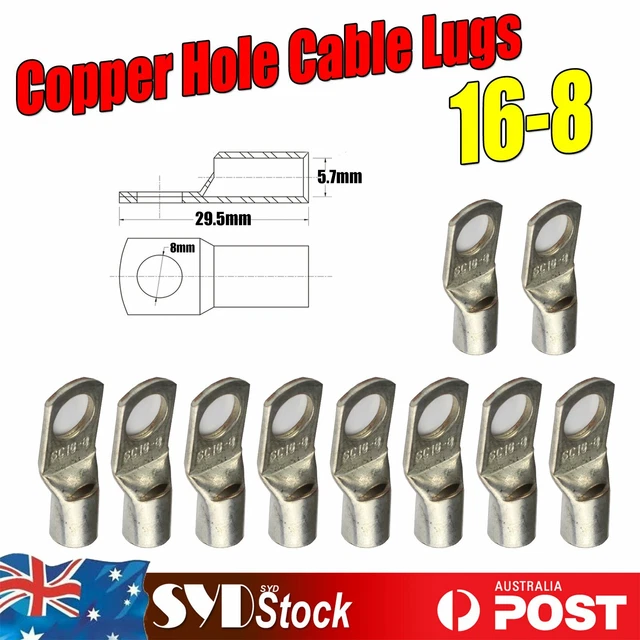 10x Lug Terminals 16mm2 -8mm Auto Van Battery Start Crimp Cable Connector Lugs