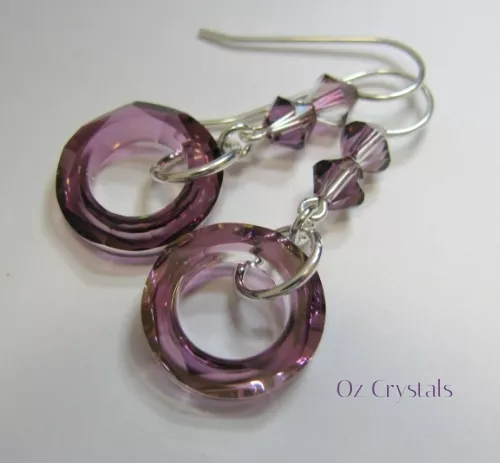 Earrings made with Swarovski Lilac Shadow Cosmic Rings & Sterling Silver