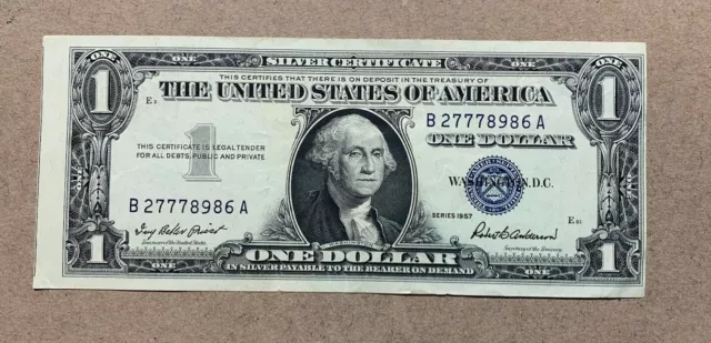 1957 One DOLLAR $1 SILVER CERTIFICATE OFF CENTER ERROR CUT Misalignment