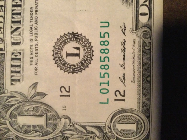 Fancy Serial Number One Dollar Bill 01585885 Two Triples series 2013