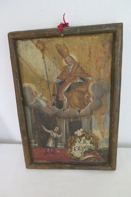 ein sehr altes Votivbild Votivtafel Exvoto Hl. Nikolaus Bischof Unfall 1756