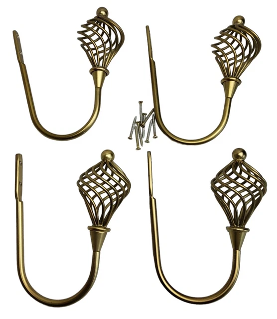 Gold Brass Twisted Sphere Curtain Tiebacks Holdback Wall Hooks Set of 4 2