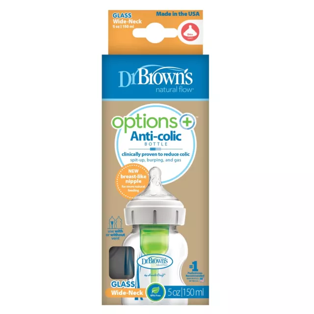 Dr Brown's Options+ Bottle Glass 270Ml Wide Neck X2 Baby Milk Feeding New 2