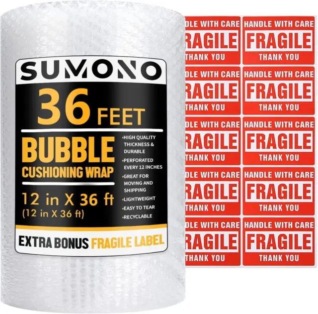 Bubble Cushioning wrap 250 ft² x 24 Wide - 12 Large Bubble - Perforated  Every 12