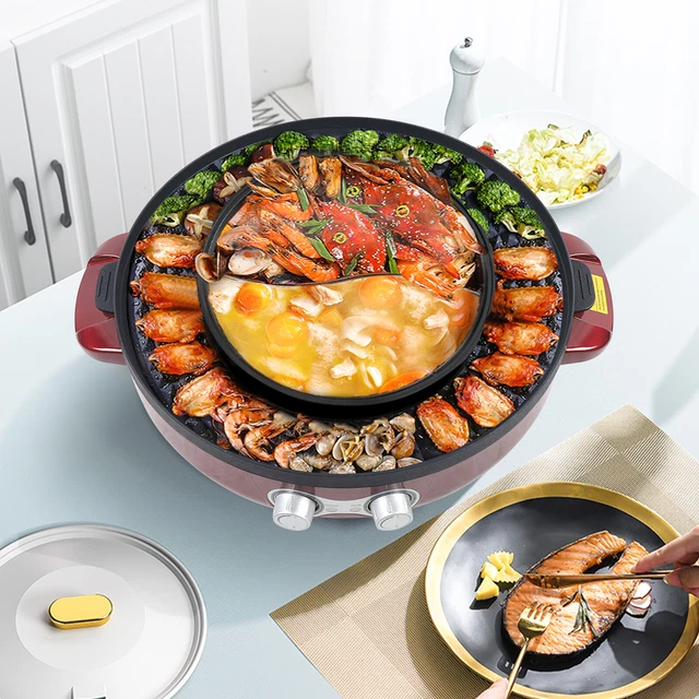 ELECTRIC 2 IN 1 Hot Pot BBQ Oven Smokeless Barbecue Pan Grill Machine ...