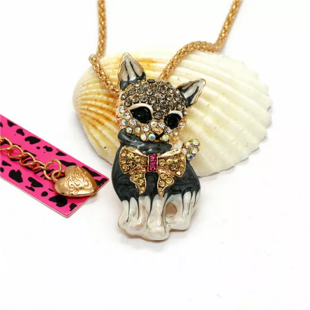 Betsey Johnson Gold Plated Crystal Enamel Kitten & Stripe Cat