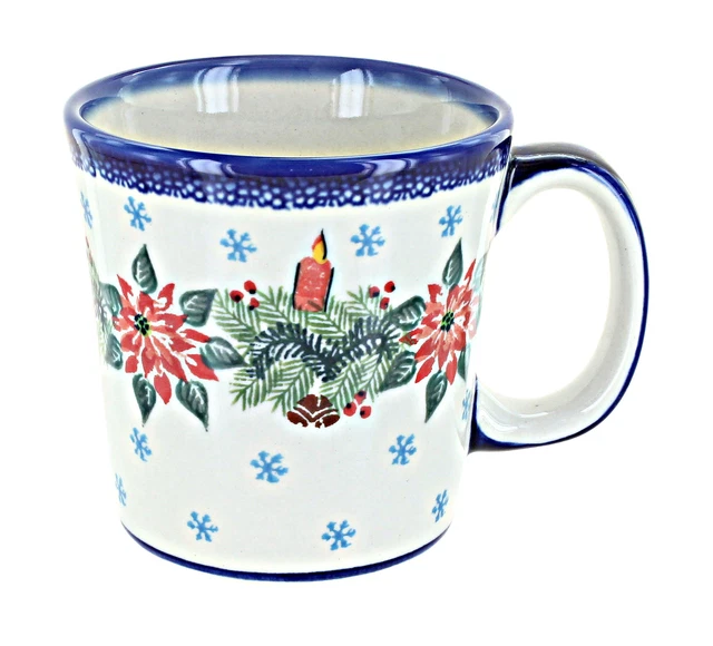Blue Rose Polish Pottery Red Wreath Coffee Mug