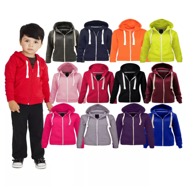 New Girls Kids Boys Fleece Zip Up Hoodie Jackets Coat Sweatshirt 1/2 to 13 Years