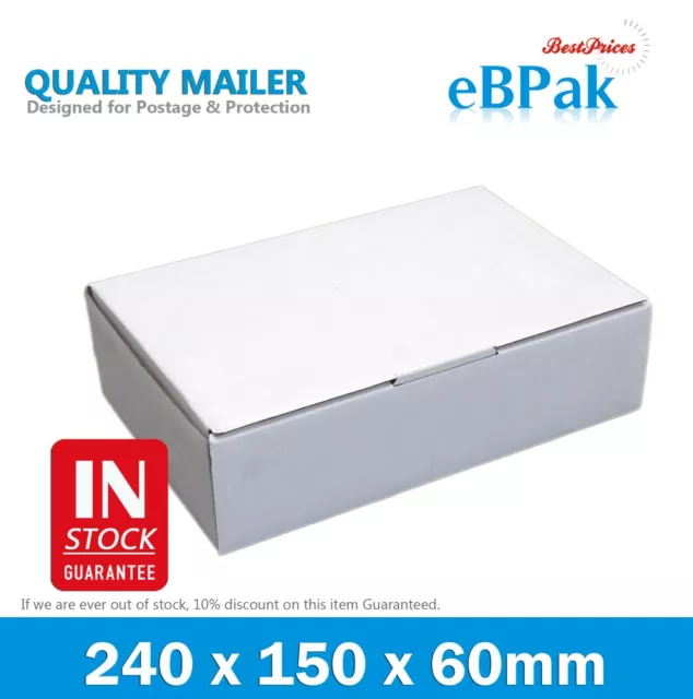 100x Mailing Box 240 x 150 x 60mm Diecut White for 500g Small Satchel B14