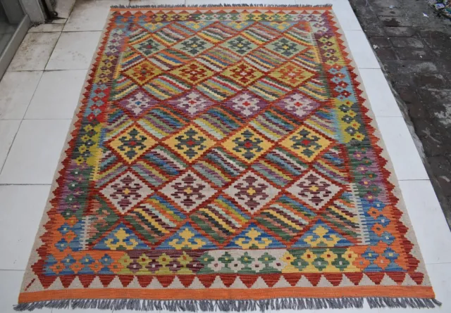 5'2 x 6'7 Handmade afghan tribal khotrang wool area kilim rug, 5x7 persian rug