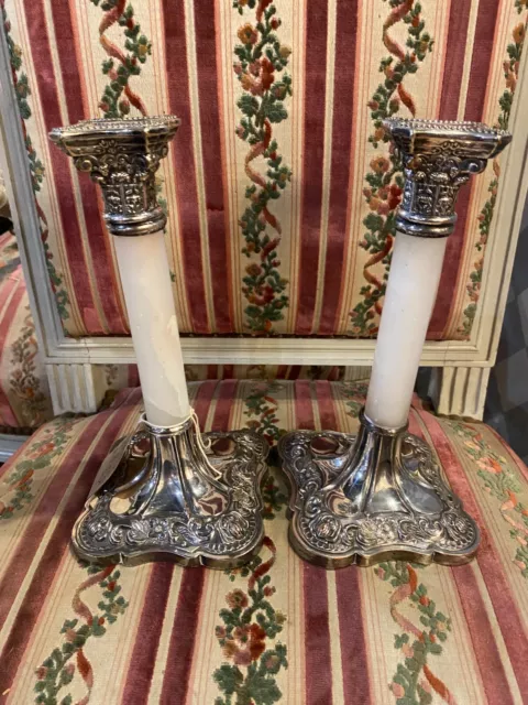 A Pair of Edwardian Onyx and Silver Plated Candlesticks 2