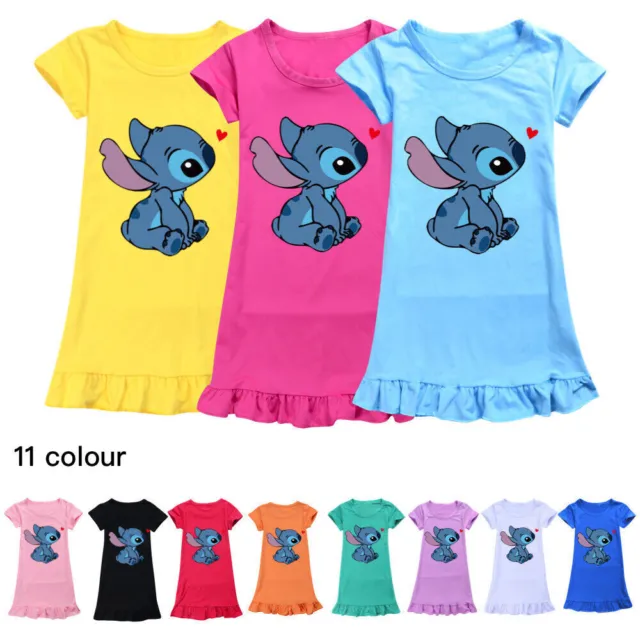 Lilo and Stitch Girls Summer Dress Casual Sundress Pajamas Nightdress Kids Gift