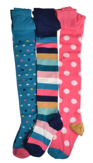 3 pairs of Spots & Stripes Girls Tights - Cotton Variety of sizes