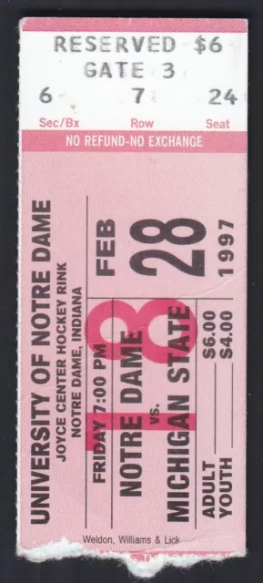Feb. 28, 1997 NCAA Notre Dame vs. Michigan State Ticket Stub