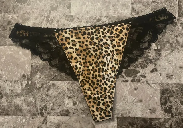 Nwt Victoria's Secret L Leopard Lace Pearl Keyhole Vintage Rare Thong Panties