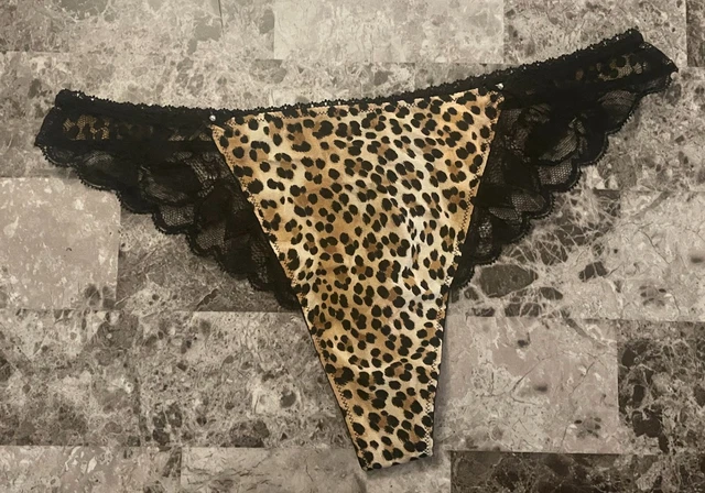 Nwt Victoria's Secret L Leopard Lace Pearl Keyhole Vintage Rare Thong Panties
