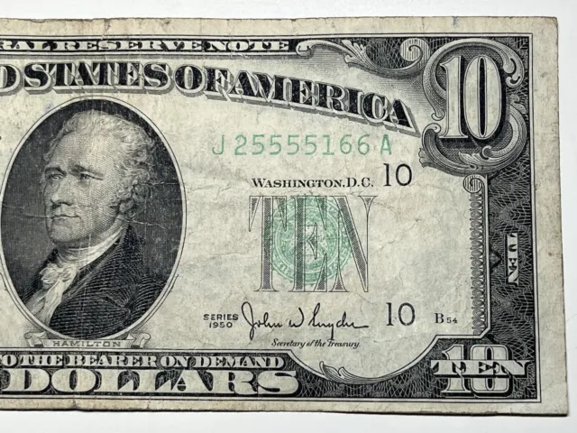 1950 $10 Ten Dollar Bill Federal Reserve Note  Kansas City Vintage Old Currency