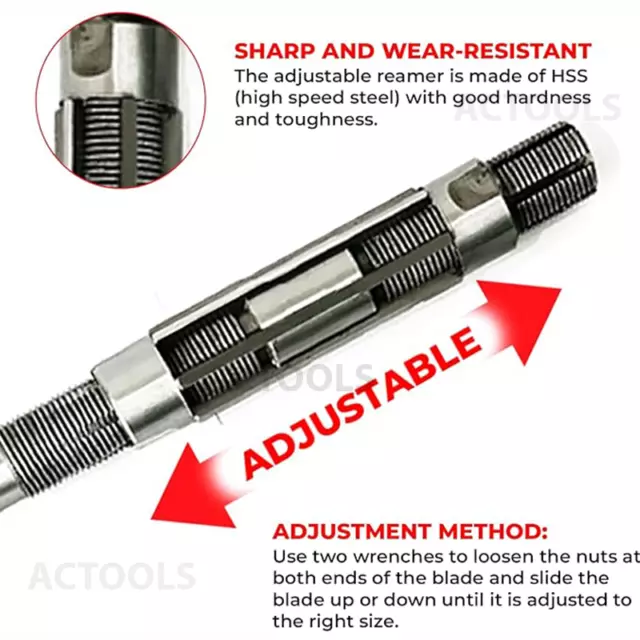 New Adjustable Hand Reamer 11 Pcs Set H4 To H14 (11.90mm - 38.10mm)  UK RSTOOLS 3