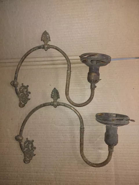 Antique Brass Gas Lamp Sconces Pair Victorian