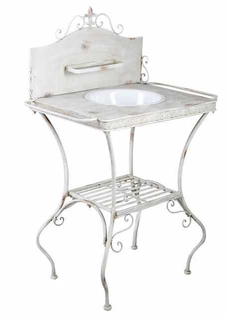 Metal Table Country Style Wash Bowl Flower Stand Decorating Basin White