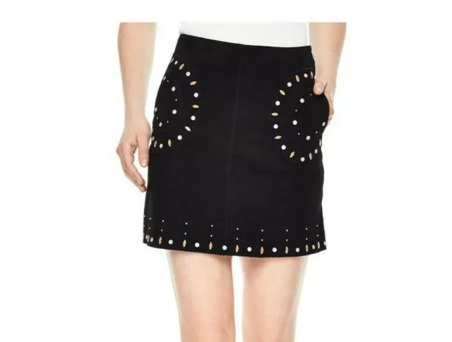 NEW - SANDRO Women's MINNESOTA STUDDED SUEDE LEATHER Black MINI SKIRT -  1