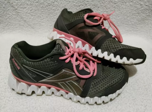Reebok ZigTech Fire Women Athletic Running Training Shoes Sz 5.5 Gray/Pink/White