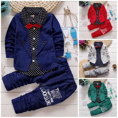 2 PC KIDS BABY CLOTHES BABY RAGAZZI Abiti Cotone Top + Pants Suit Abiti GENTLEMAN