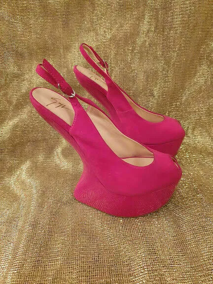 Bn Rrp£880 Giuseppe Zanotti Pink Platform Heel Less Wedge Peep Toe Shoes