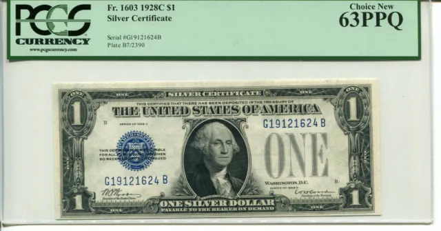 Fr 1603 1928-C $1 Silver Certificate 63 Ppq Choice New