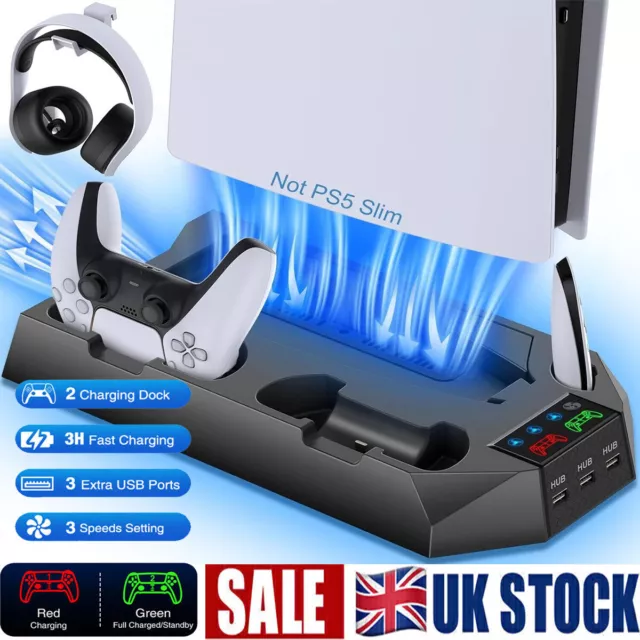 For PS5 Charger Dock Station LED Light Stand +Cooling Fan for PS5 Disc & Digital