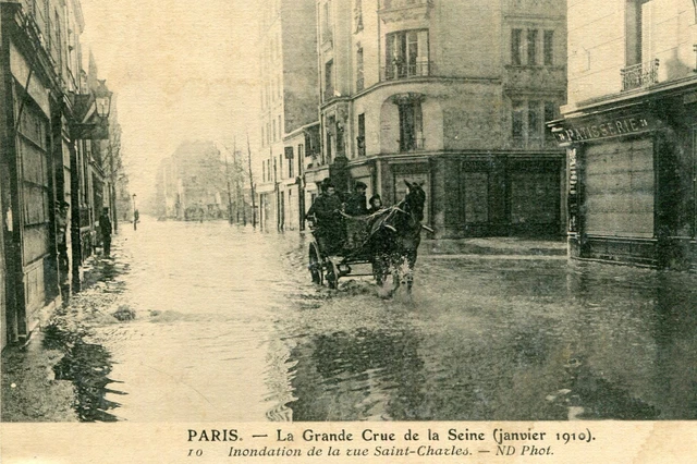 Carte PARIS La Grande Crue Seine Janvier 1910 Inondation de la Rue Saint Charles