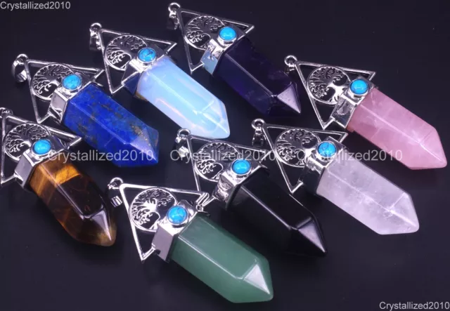 Natural Gemstone Life Tree Hexagonal Pointed Reiki Chakra Healing Pendant Beads