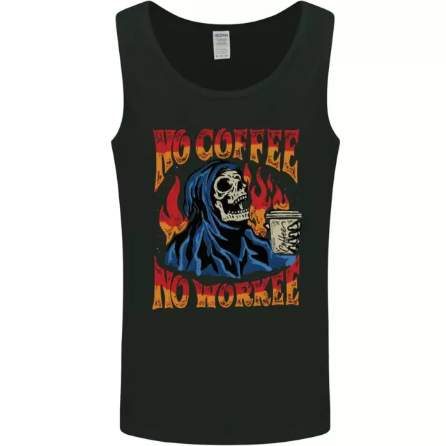 No Coffee No Work Funny Skull Grim Reaper Mens Vest Tank Top