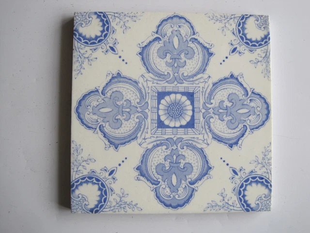 Antique Victorian 6"  Blue On White Aesthetic Transfer Print Tile - T & R Boote