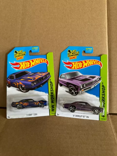 Hot wheels Menge 2x Hw Workshop '71 Hemi Cuda '67 Chevelle Ss 396 L17