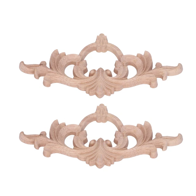 2Pcs Wood Appliques Carved Carved Trim Applique DIY Decoration For HoUTe Furn UT