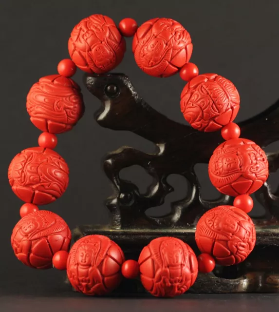 China Old Natural Red Jade Cinnabar Bangle Chinese Jade Buhhda Beads Bracelet
