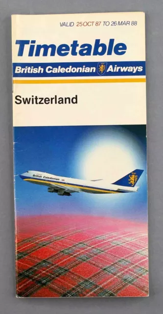 British Caledonian Airline Timetable Winter 1987/88 Switzerland Issue Bcal