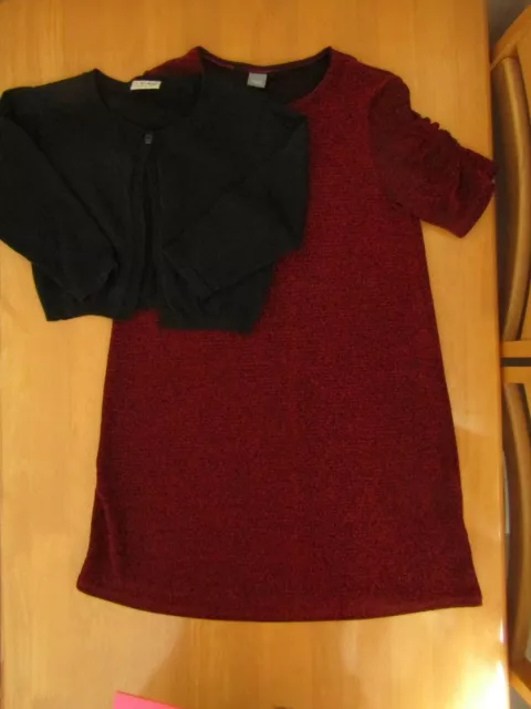 Next Girls Glittery Red Tunic Dress & Black Cardigan Outfit - Age 12