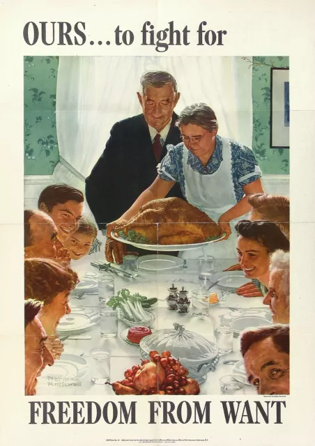 NORMAN ROCKWELL Vtg WWII 1943 FOUR FREEDOMS War Bonds Poster FREEDOM FROM WANT