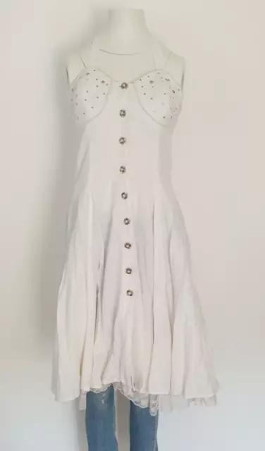 Vintage White Halterneck Midi Dress with lace hem- Size S/M