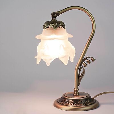 Tischleuchte Chambre à Coucher Lampe en Laiton Verre Bronze Floral Déco Art