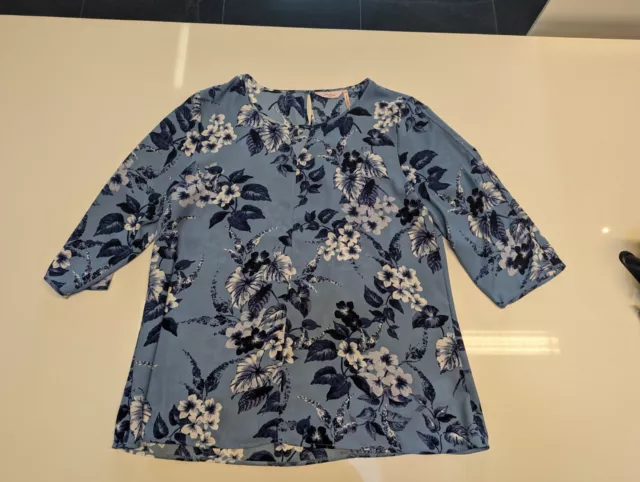 Millers Blue White Navy 3/4 Sleeve Floral Blouse Size 20 *pre-Owned*