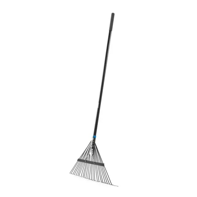 24-Tine Steel Spring Garden Leaf Rake with Durable Fiber Glass Handle