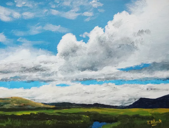 ORIGINAL ACRYLBILD - Landschaft mit Himmel und Wolken.