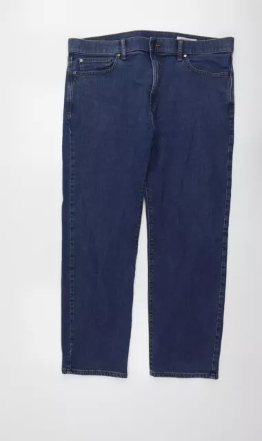Marks and Spencer Mens Blue Cotton Straight Jeans Size 38 in L29 in Regular Butt
