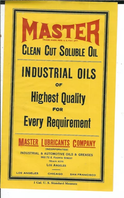 NP-003 Master Clean Cut Soluble Oil Can or Jar Label Gallon Size Advertising Vin