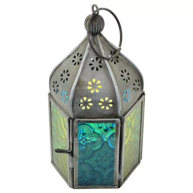 ⭐ Moroccan Style Indian Tonal Iron Glass Lantern Tea Light Holder Home Garden